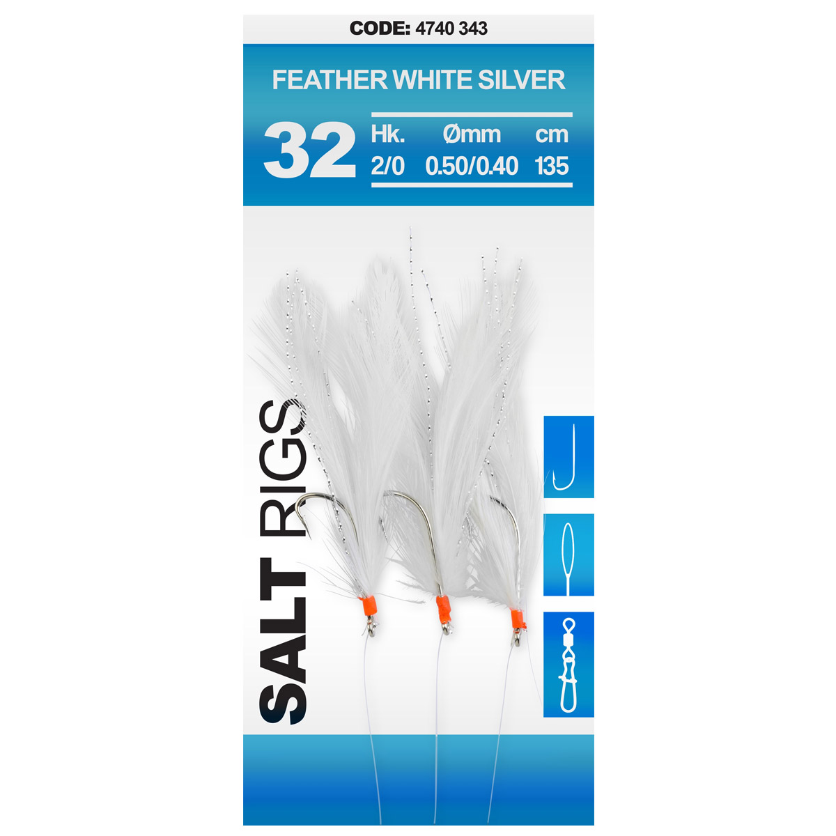 Spro 32 Salt Rig Feather White Silver 2/0 -  6 Haken -  3 Haken