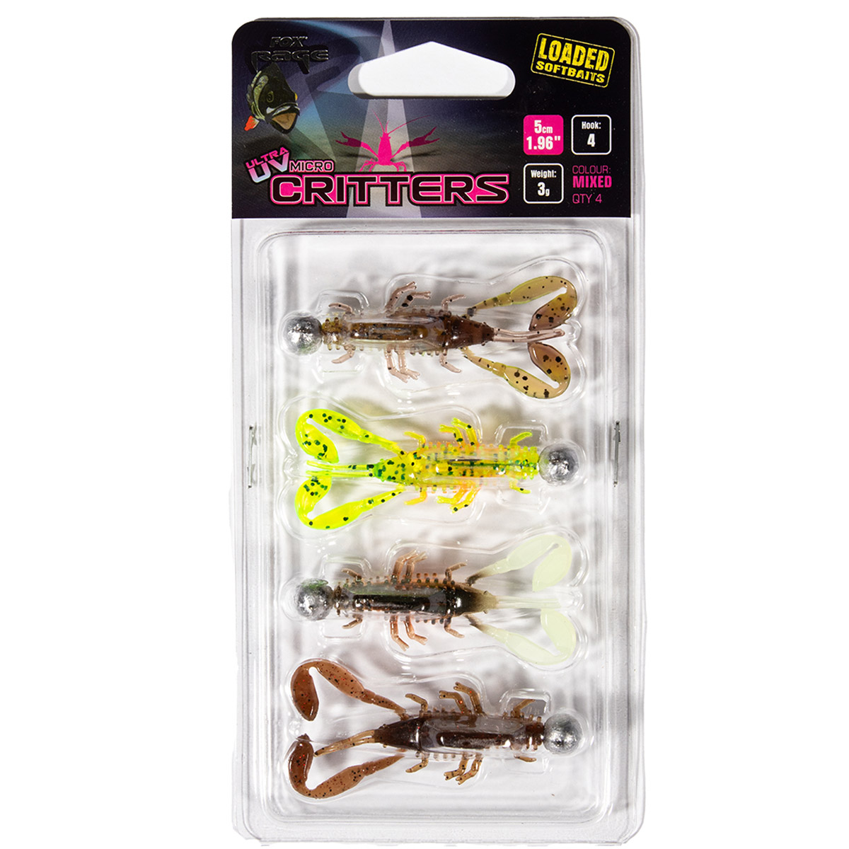 Fox Rage Ultra UV Micro Critters Mixed Colour Loaded Pack 5 CM