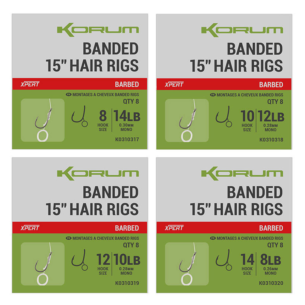 Korum Banded Hair Rigs 38CM - Barbed