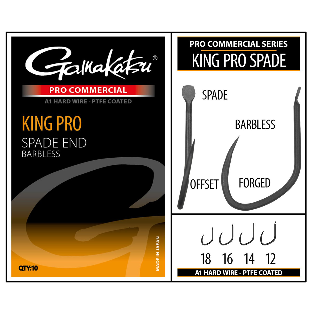 Gamakatsu Pro Commercial King Pro A1 Spade End Barbless