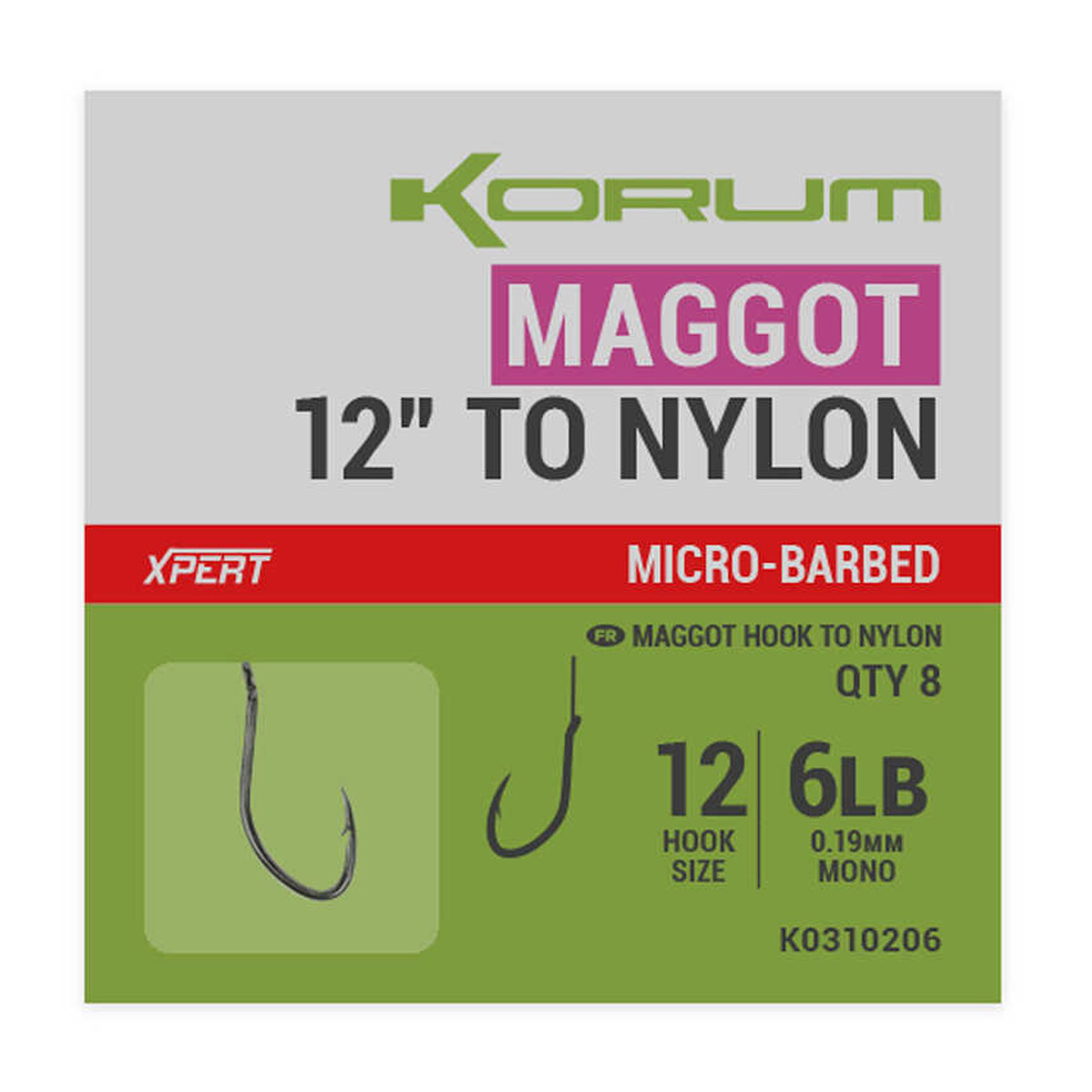 Korum Xpert Maggot Barbed Hooks To Nylon 30 CM