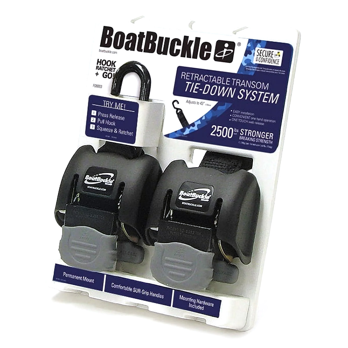 BoatBuckle Retractable Transom Tie-Down System 2 Pack