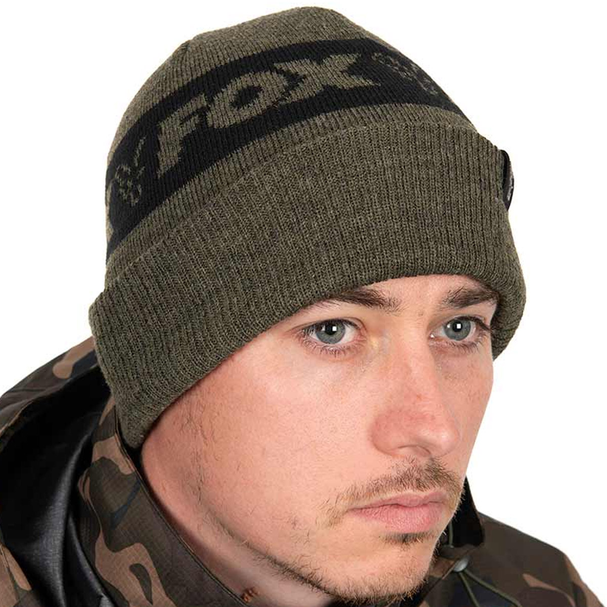 Fox Beanie Hat Green & Black